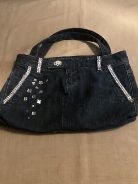Guess Dark Blue Denim  Bag with Rhinestone Trim